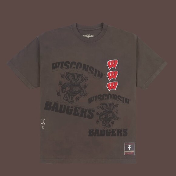 Travis Scott x Mitchell & Ness Wisconsin Badgers Seal T-Shirt - Picture 1 of 2